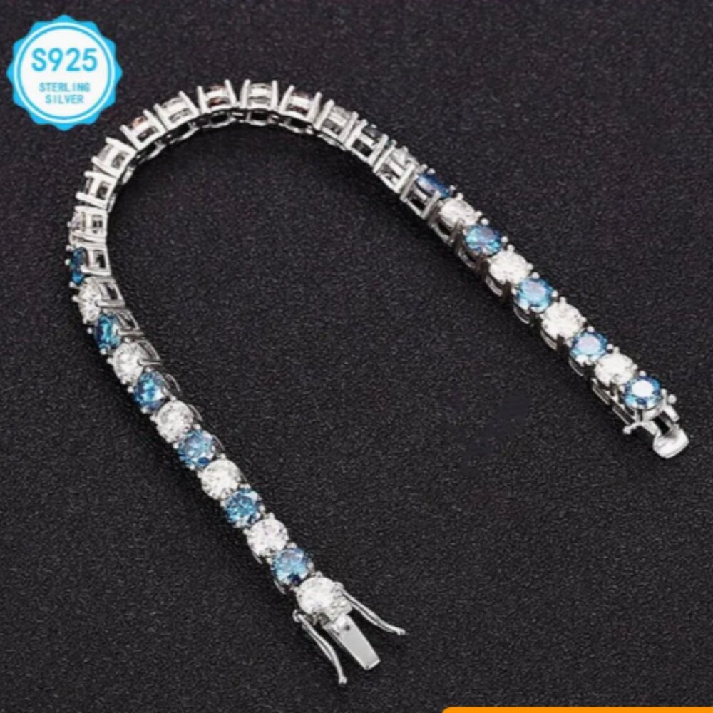 Blue & White Silver 2.5ct VVS Tennis Bracelet NEW - Picture 3 of 3